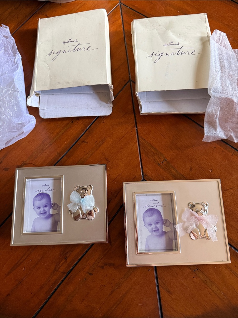 Hallmark Signature Pink and Blue Baby Picture Frames with Teddy Accent